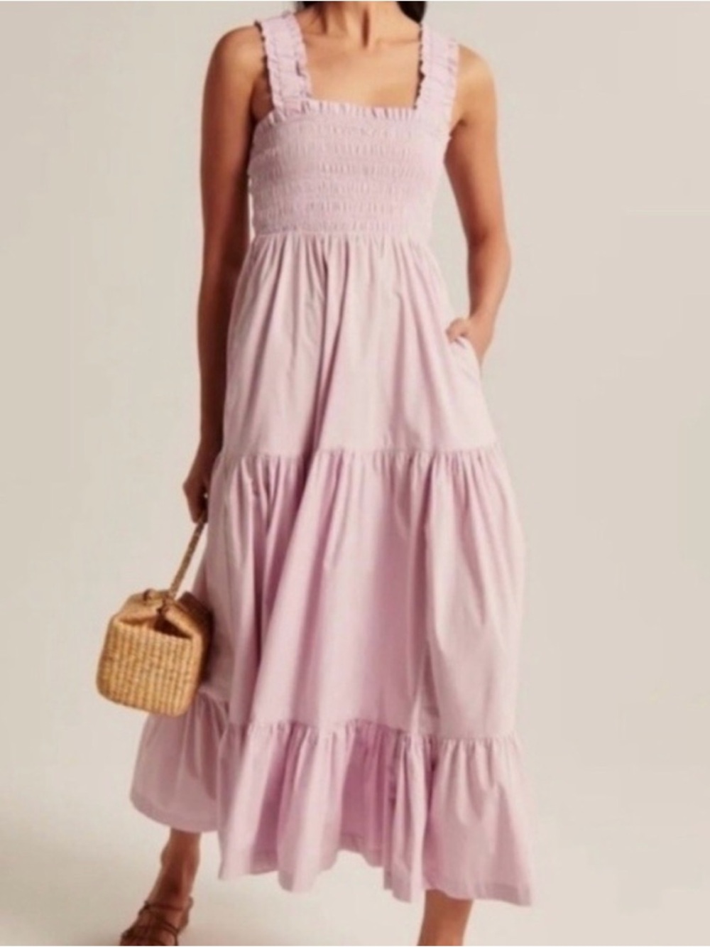Abercrombie & Fitch Smocked Bodice Tiered Maxi Dress - Lilac